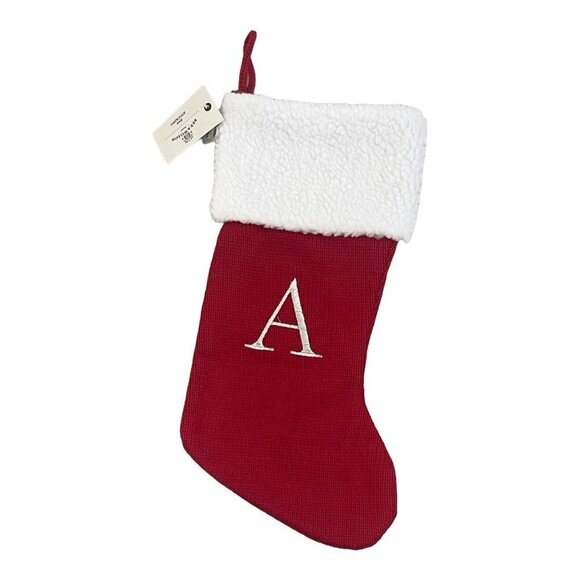Bee & Willow Christmas Knit Stocking 17" Red White Embroidered Letter A Cuff NEW - Picture 1 of 7